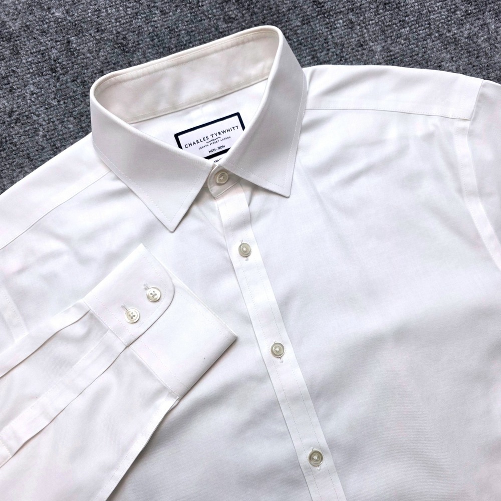 Charles Tyrwhitt Men's Dress Shirt 16 34 Extra Slim Fit White Non-Iron 41 86cm - Picture 1 of 15